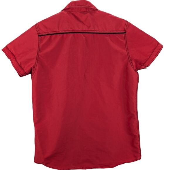 True Rock Shirt Mens Small Slim Fit Red Button Up Poker Camp Bowling Retro - Picture 2 of 7